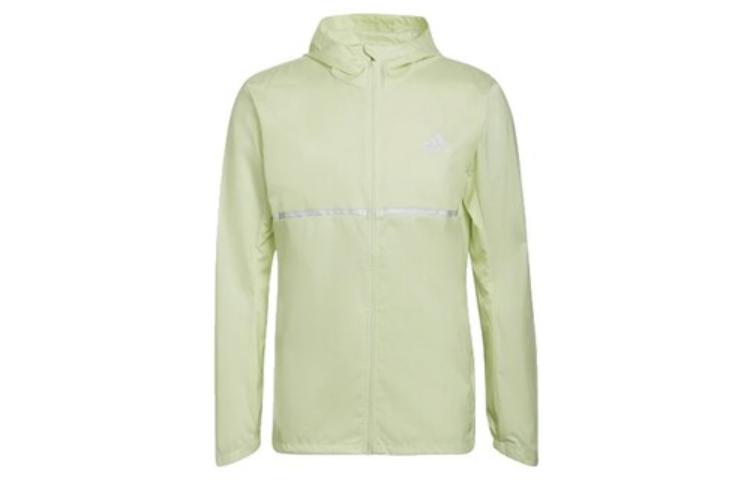 adidas Green Solid Logo Print Zip Hoodie Jacket HC6826
