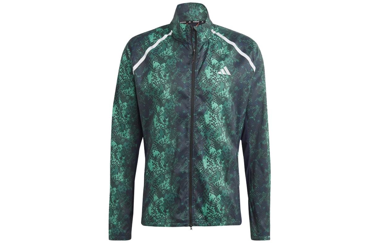 adidas Green Zip-Up Jacket with Logo Print Long Sleeves IC7596
