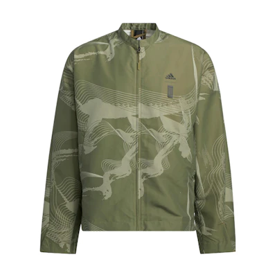 adidas Green Zipper Track Jacket with Logo Print and High Collar HE5151