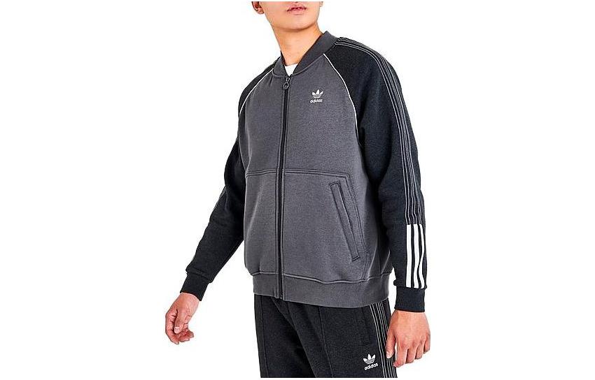 adidas Grey 3-Stripes Logo Zip-Up Long Sleeve Sweatshirt IA5396