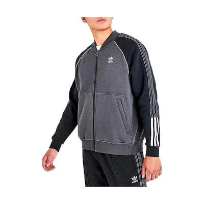 adidas Grey 3-Stripes Logo Zip-Up Long Sleeve Sweatshirt IA5396
