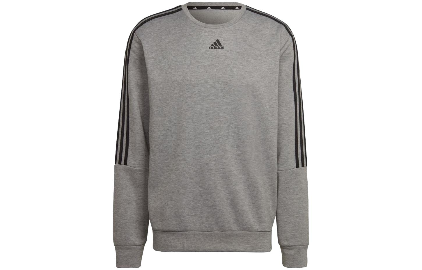 adidas Grey Crewneck Sweatshirt with Letter Print and Striped Design HT1193