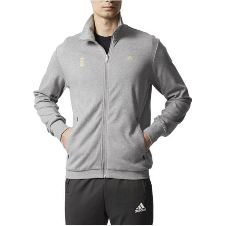 adidas Grey Full-Zip Jacket with Embroidered Logo and Stand Collar BK3209
