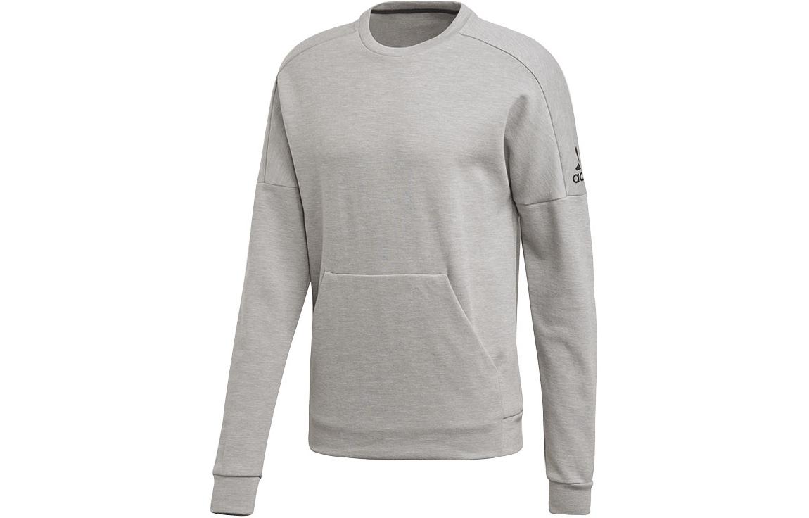 adidas Grey Logo Crewneck Pullover Sweatshirt Casual Sportswear DU1146
