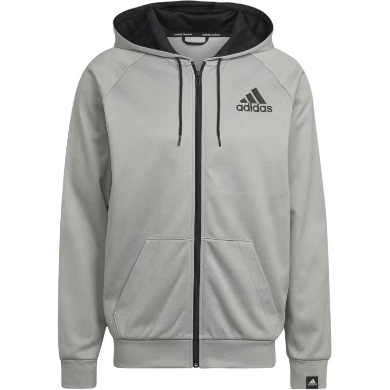 adidas Grey Logo Print Full-Zip Hoodie Jacket Long-Sleeve HL2186