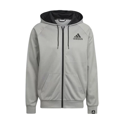 adidas Grey Logo Print Full-Zip Hoodie Jacket Long-Sleeve HL2186