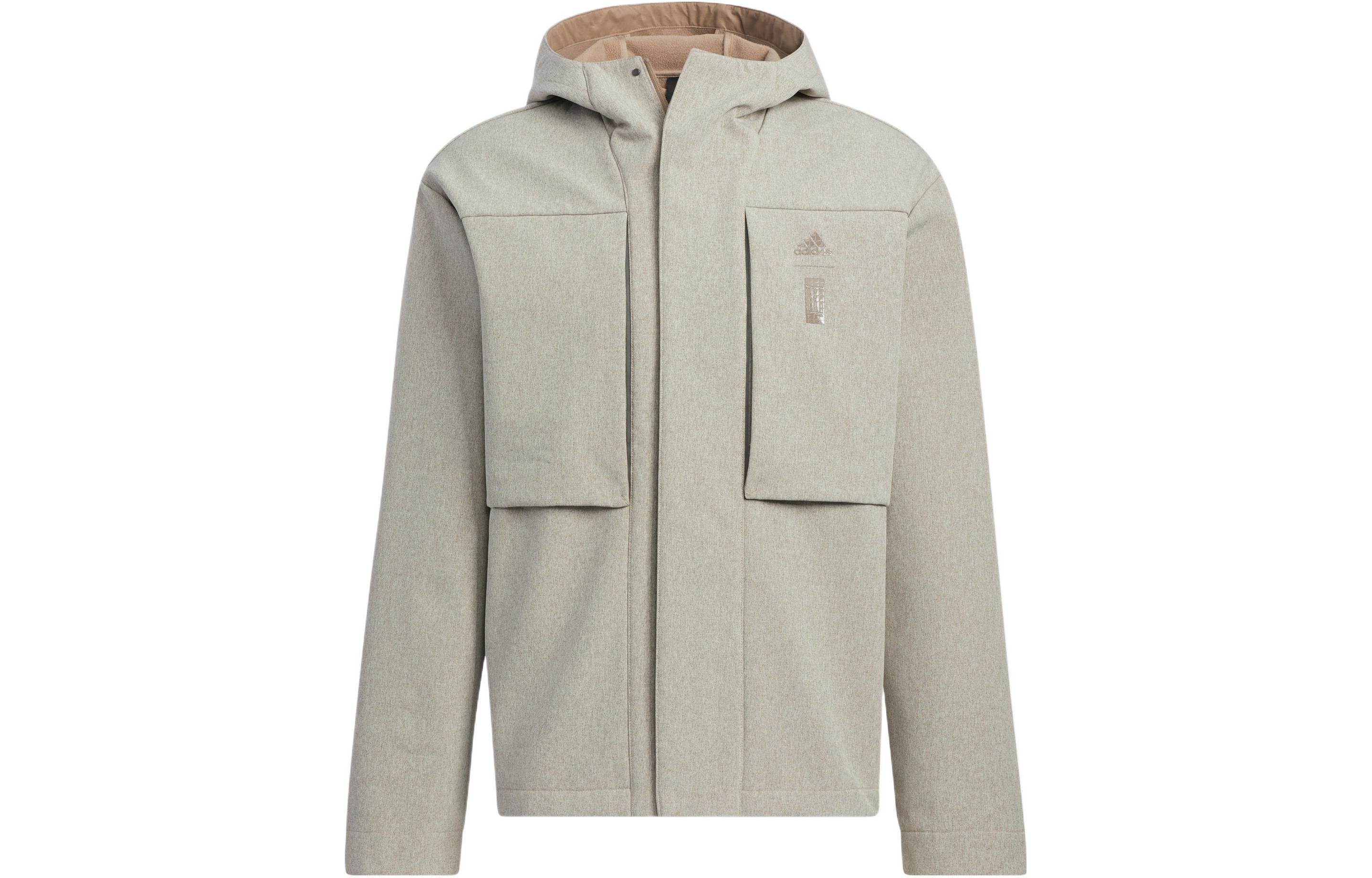 adidas Grey Logo Print Hoodie Jacket with Hidden Zipper HN8977