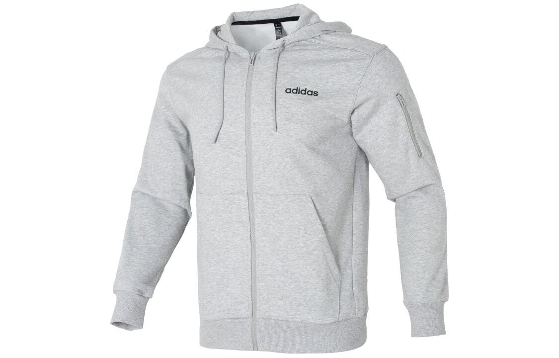 adidas Grey Solid Color Hoodie Zip-Up Casual Jacket Long Sleeve JF3323