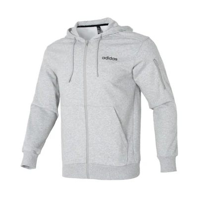 adidas Grey Solid Color Hoodie Zip-Up Casual Jacket Long Sleeve JF3323