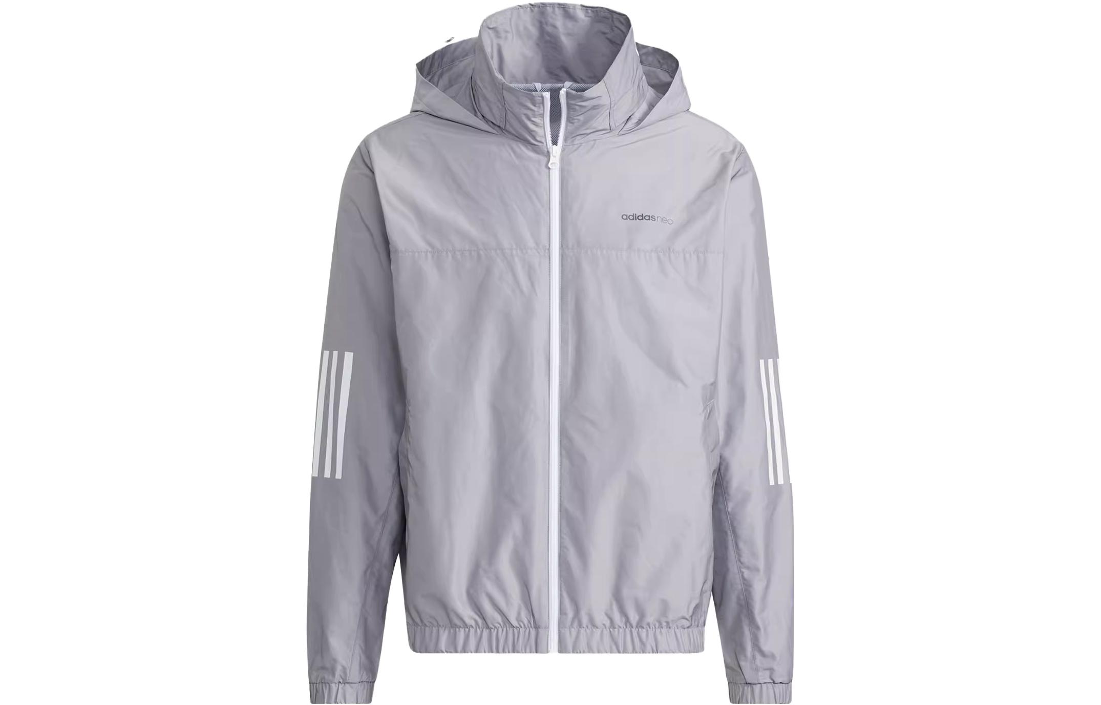 adidas Grey Striped Full-Zip Hooded Jacket H45180