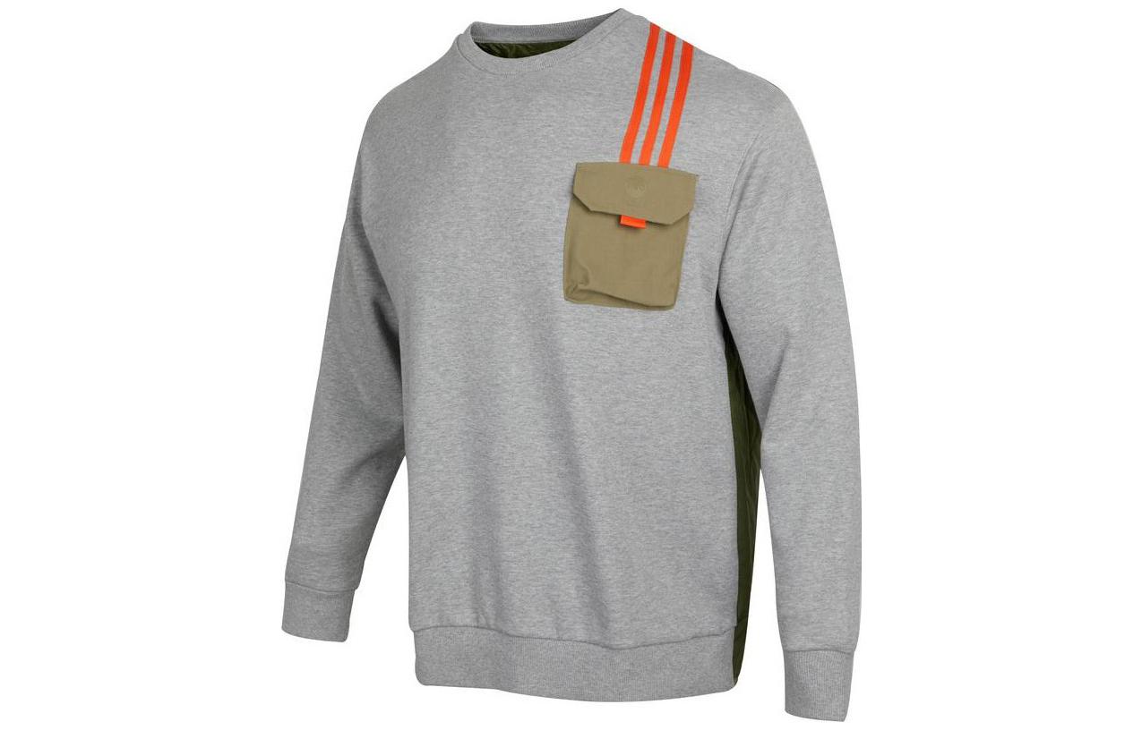 adidas Grey Striped Pocket Crewneck Pullover Sweatshirt Long Sleeve HN2411