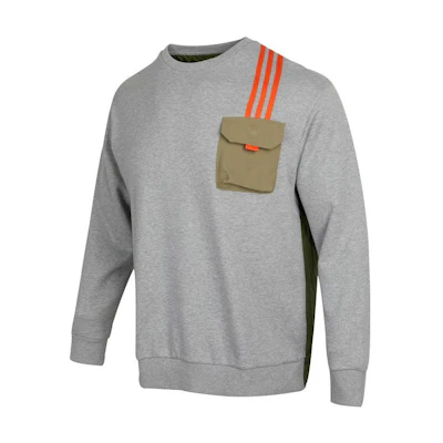 adidas Grey Striped Pocket Crewneck Pullover Sweatshirt Long Sleeve HN2411