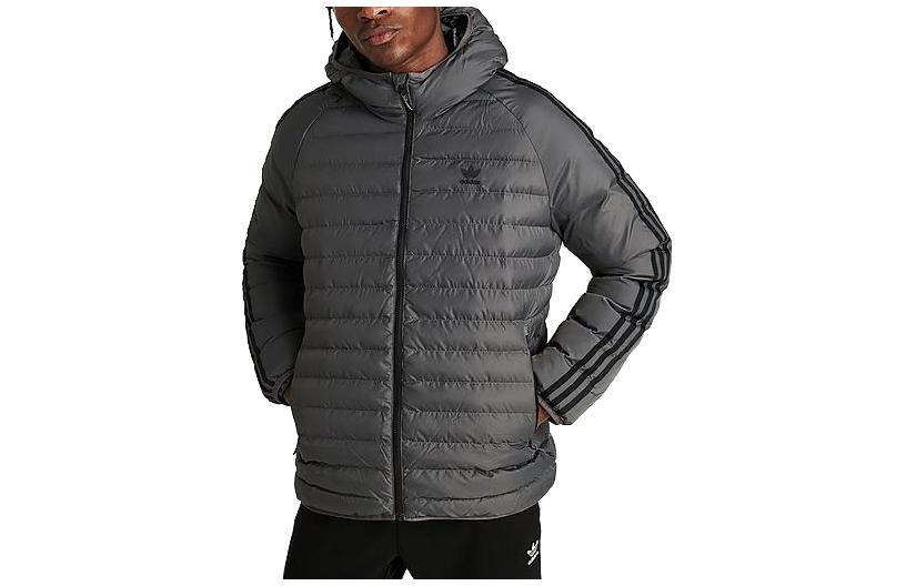 adidas Grey Zip-Up Hoodie Jacket with Logo Stripe Design IK4022-026