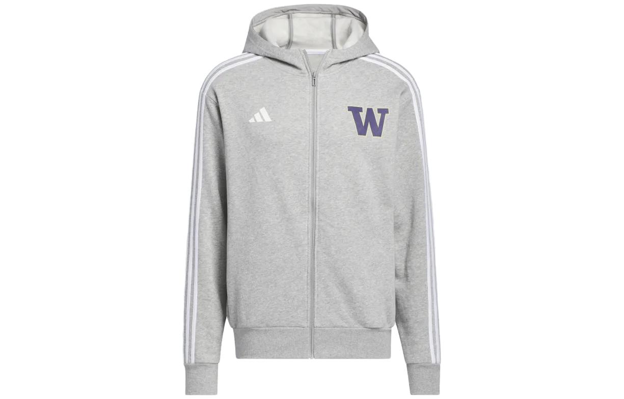 adidas Grey Zip-Up Sweatshirt with Logo Print and 3-Stripes Design HZ1126