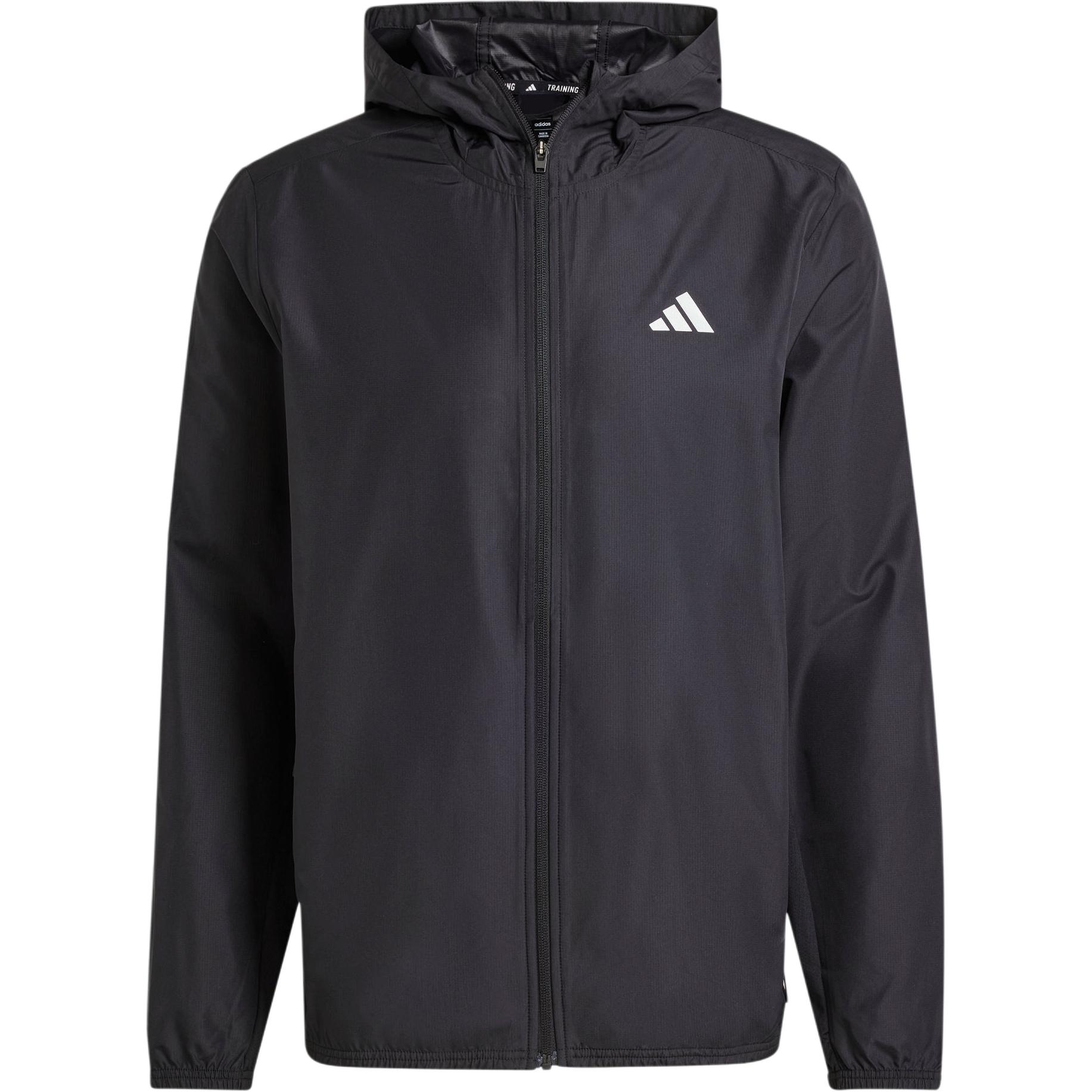 adidas Gym+ Black Hooded Logo Print Zip-Up Jacket IN5838