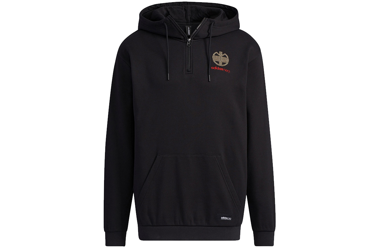 adidas Half-Zip Cotton Pullover Sweatshirt Black with Back Logo Design H52968