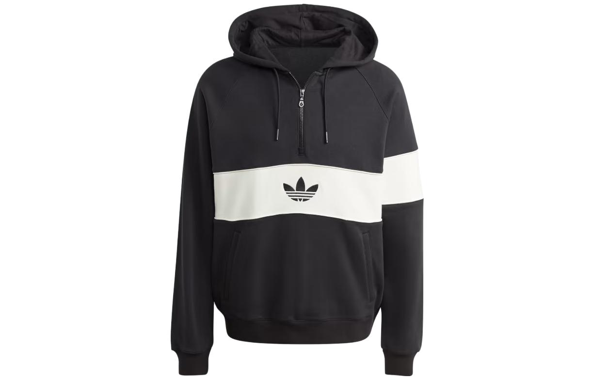 adidas Half-Zip Hoodie Black with Contrast Logo IP9488