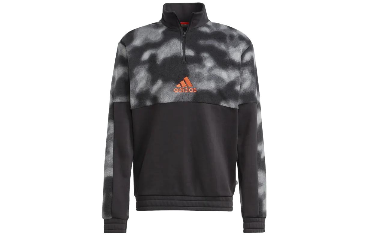 adidas Half-Zip Logo Embroidered Long-Sleeve Sweatshirt Black HK4576