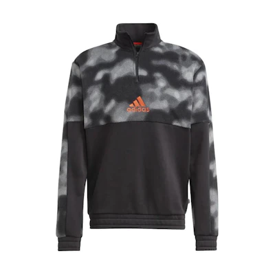 adidas Half-Zip Logo Embroidered Long-Sleeve Sweatshirt Black HK4576
