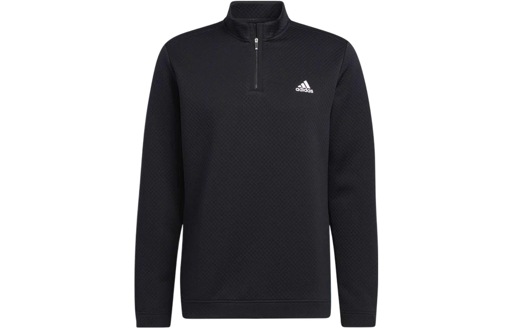 adidas Half-Zip Logo Print Fleece Sweatshirt - Black H53965