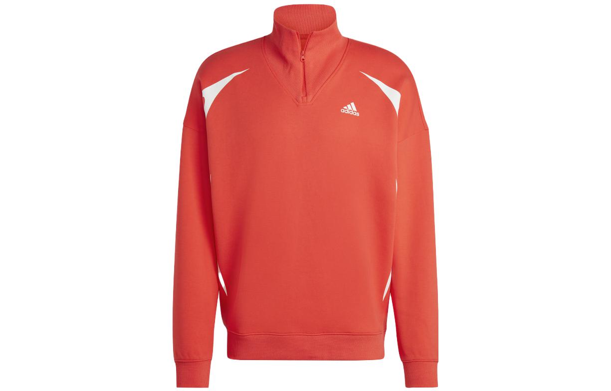 adidas Half-Zip Logo Print Long-Sleeve Sweatshirt Bright Red IC3699