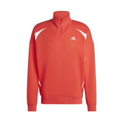 adidas Half-Zip Logo Print Long-Sleeve Sweatshirt Bright Red IC3699