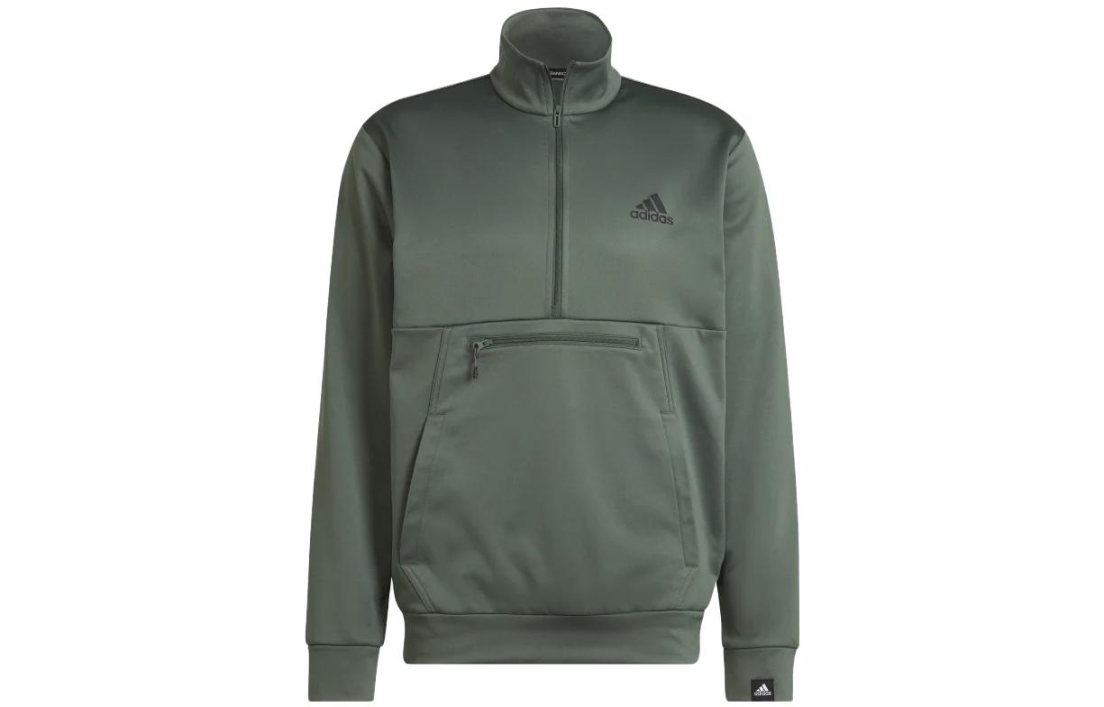 adidas Half-Zip Mock Neck Sweatshirt Green with Solid Logo Print HK9841