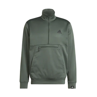 adidas Half-Zip Mock Neck Sweatshirt Green with Solid Logo Print HK9841