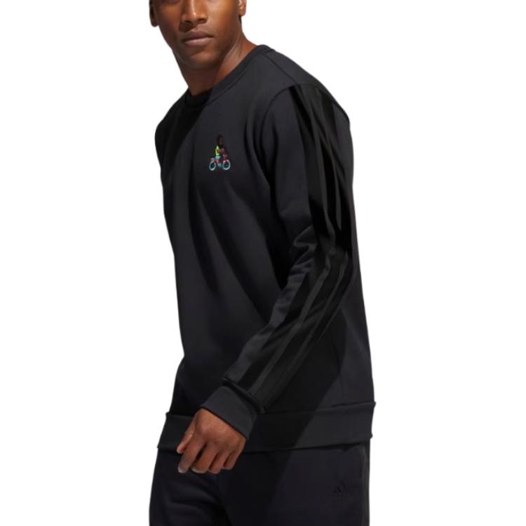 adidas Harden Scooter Crew Black Retro Striped Embroidered Basketball Sweatshirt H43781