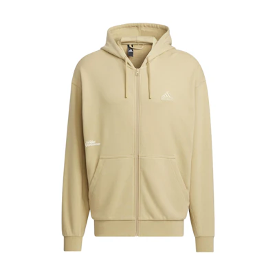 adidas Heavy French Terry Beige Logo Hoodie Jacket IT3964