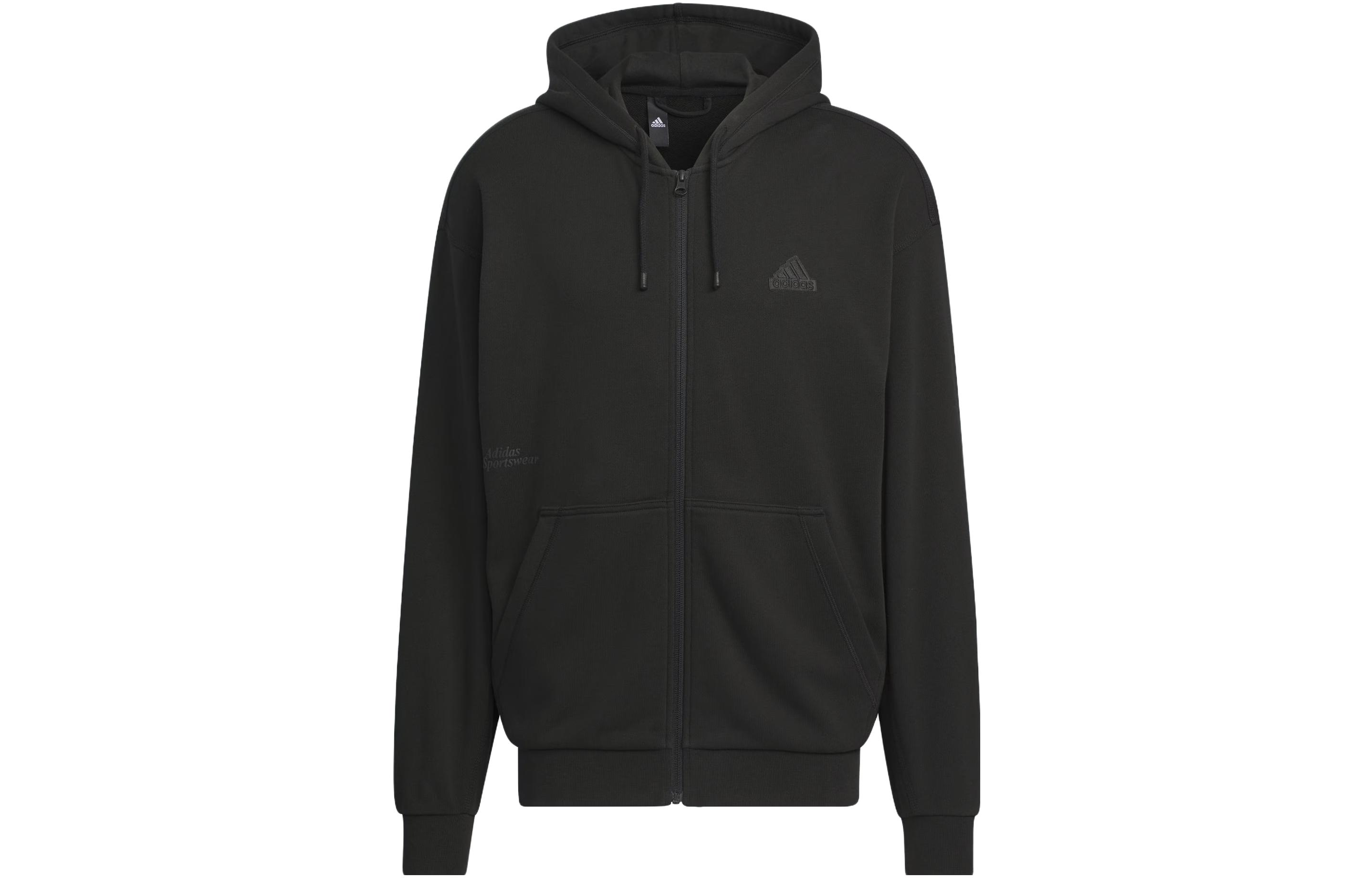 adidas Heavy French Terry Logo Hoodie Jacket Men’s Black Long Sleeve IT3963
