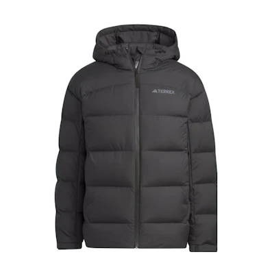 adidas Heavyweight Goose Down Hooded Jacket Black Long Sleeve Winter Coat. IL8965