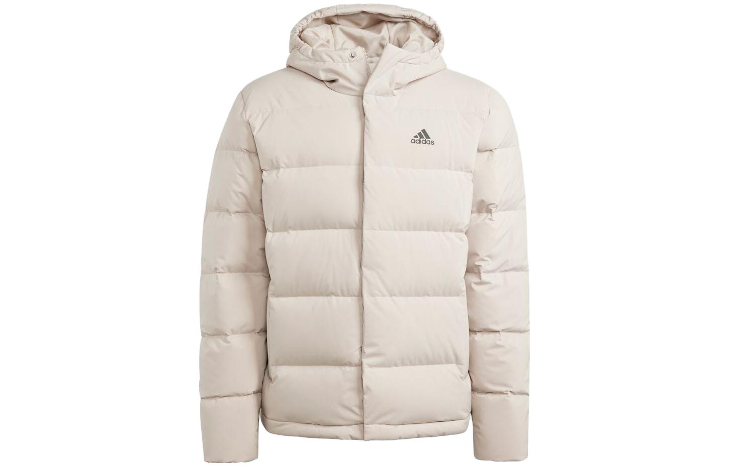 adidas Helionic  Water-Resistant Hooded Down Jacket Cream White. HY3934