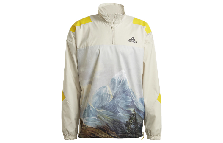 adidas High-Collar Loose-Fit Sports Jacket Beige GL5698