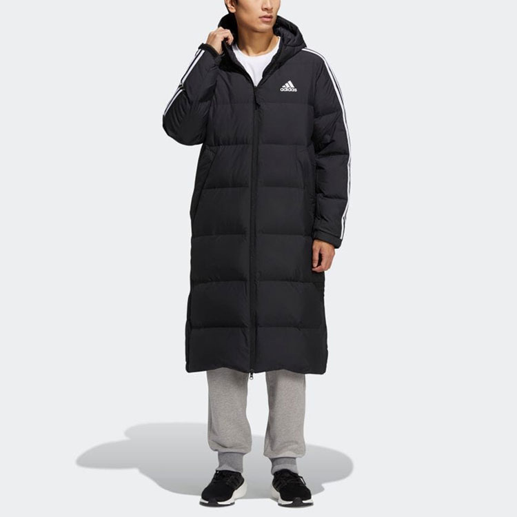 Shop adidas Hooded 3ST Long Down Coat Black Unisex Winter Jacket Outdoor Sportswear. H20760
