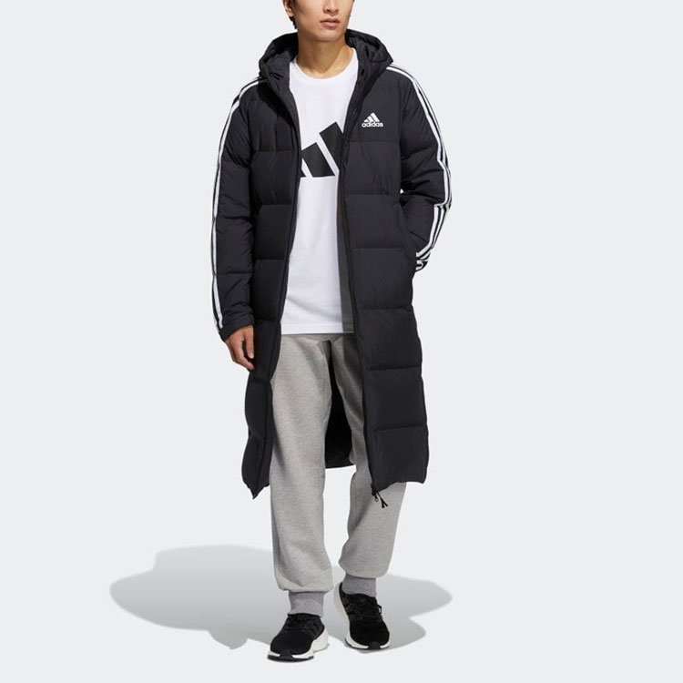 Sizing adidas Hooded 3ST Long Down Coat Black Unisex Winter Jacket Outdoor Sportswear. H20760