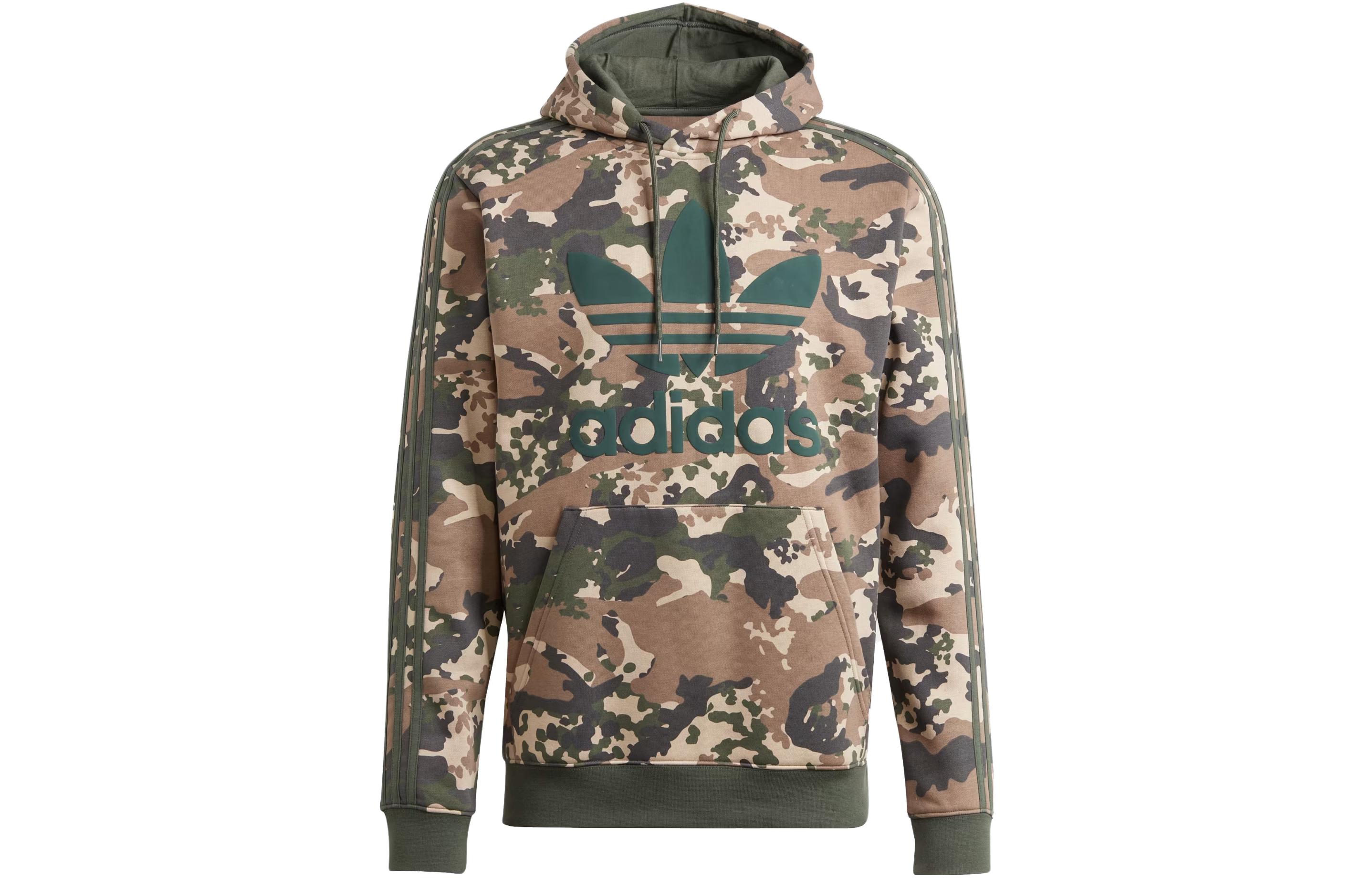 adidas Hoodie Camo Logo Print Green Shadow Long Sleeve Pullover IP0284