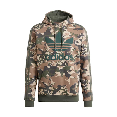adidas Hoodie Camo Logo Print Green Shadow Long Sleeve Pullover IP0284