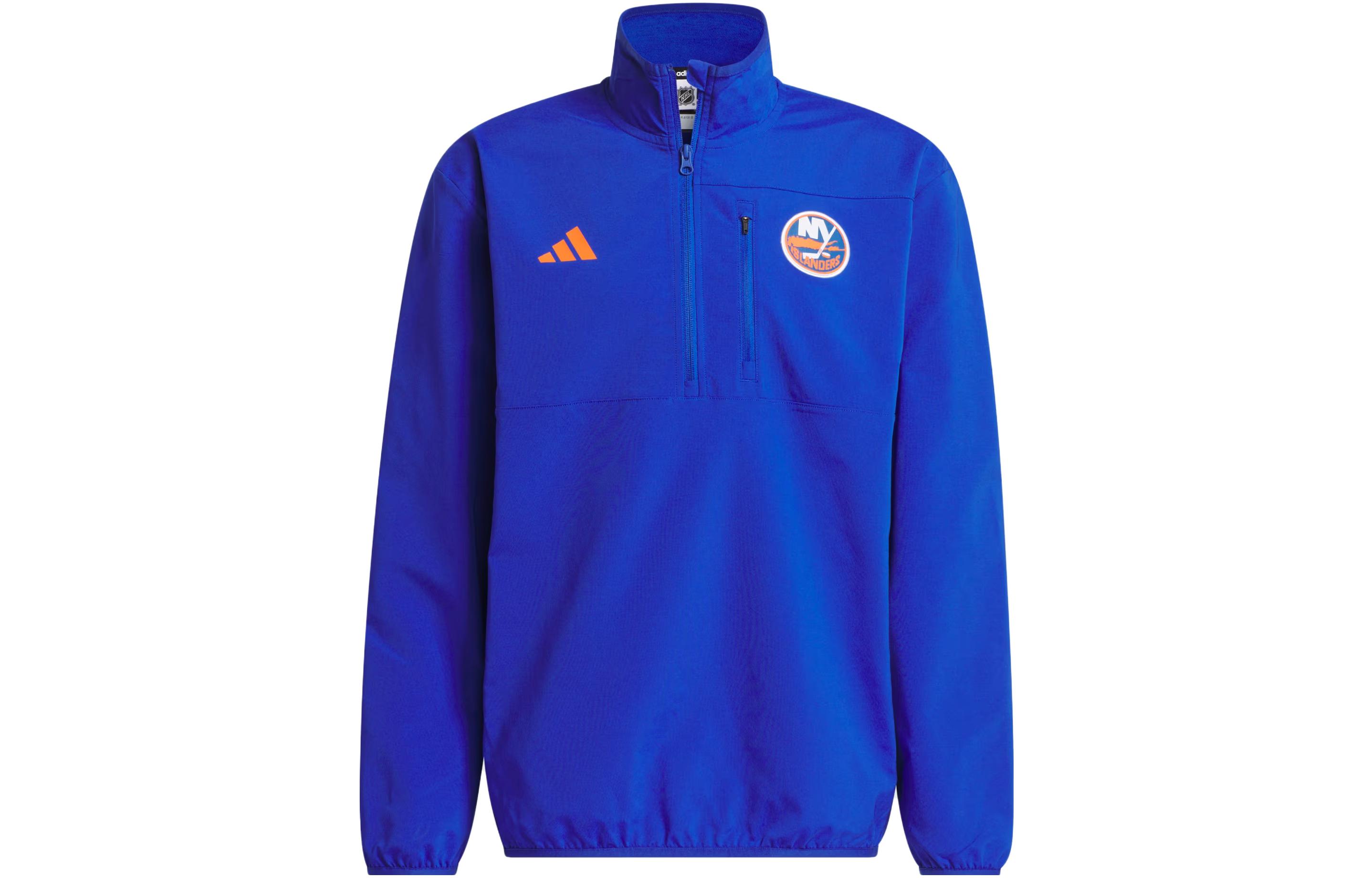 adidas Islanders Fleece Top Blue Logo Hockey Track Jacket IP5834