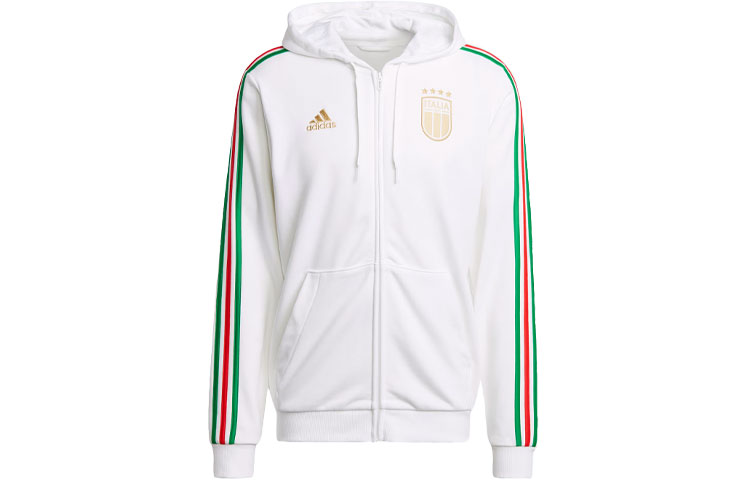 adidas Italy DNA Full-Zip Hoodie White Tricolor Long-Sleeve Jacket IU2104