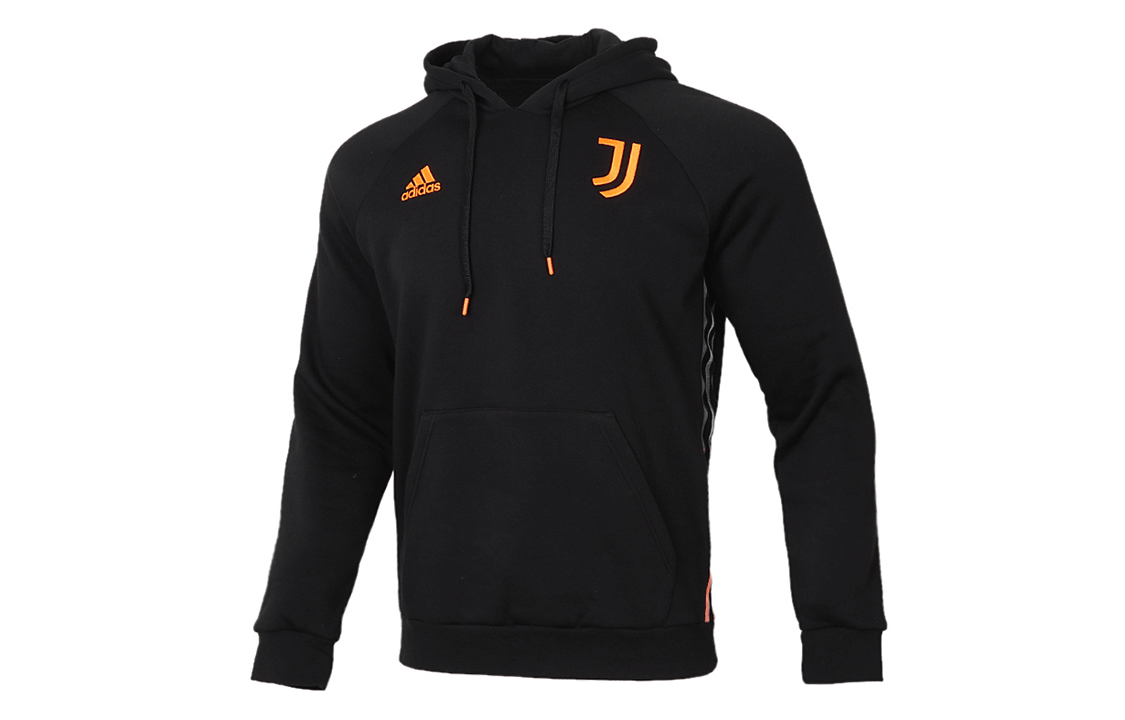 adidas Juve Travel HD Black Soccer Print Fleece Hoodie Pullover GK8605