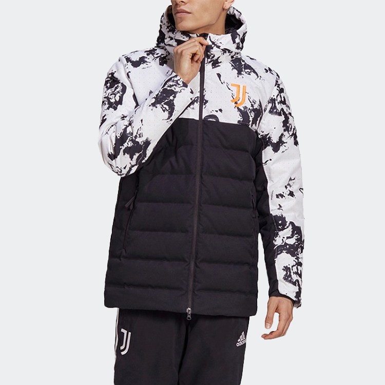 Purchase アディダス ユベントス カラーブロック フード付きダウンジャケット 冬用 ブラック ホワイト FR4213