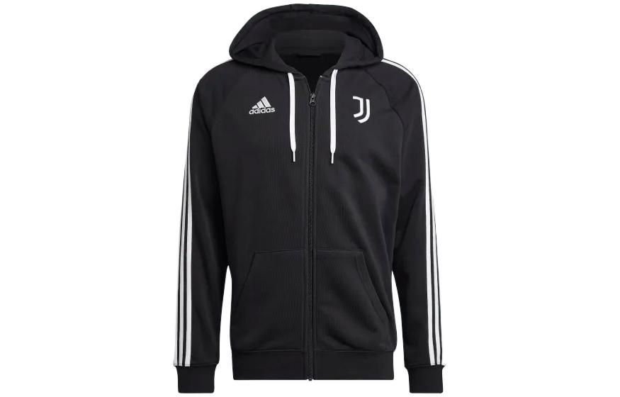 adidas Juventus Full-Zip Hoodie Jacket Black with Logo Stripes HD8875