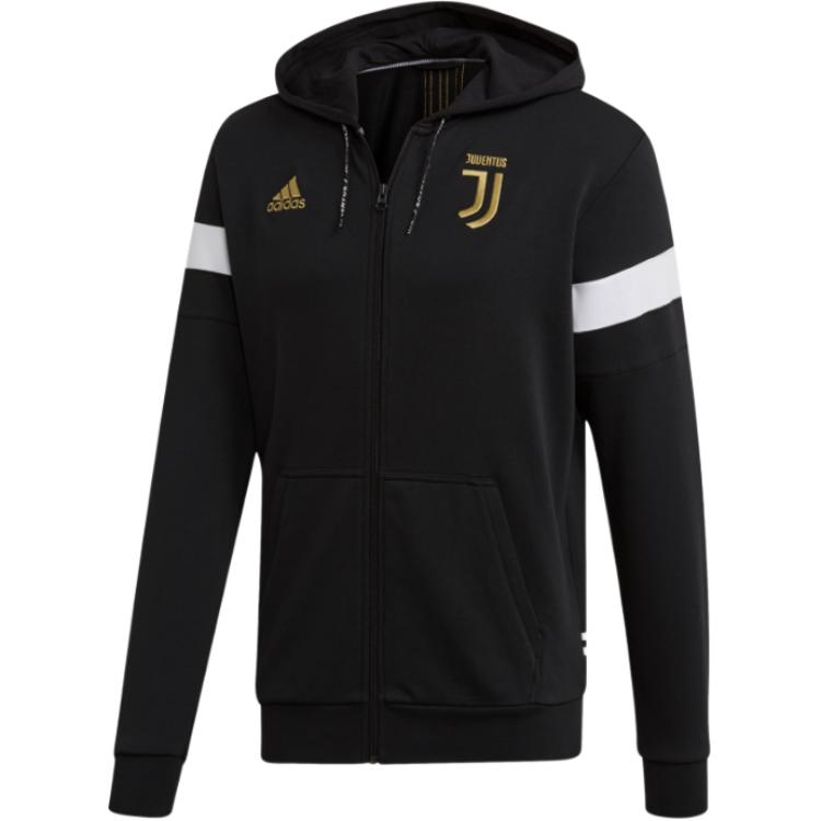 adidas Juventus Full Zip Hoodie Black - Embroidered Logo Casual Jacket DP3822