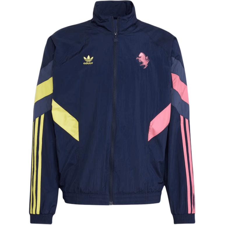 adidas Juventus FW24 Logo Zipper Retro Jacket Men’s Blue Pink Long Sleeve IN5601