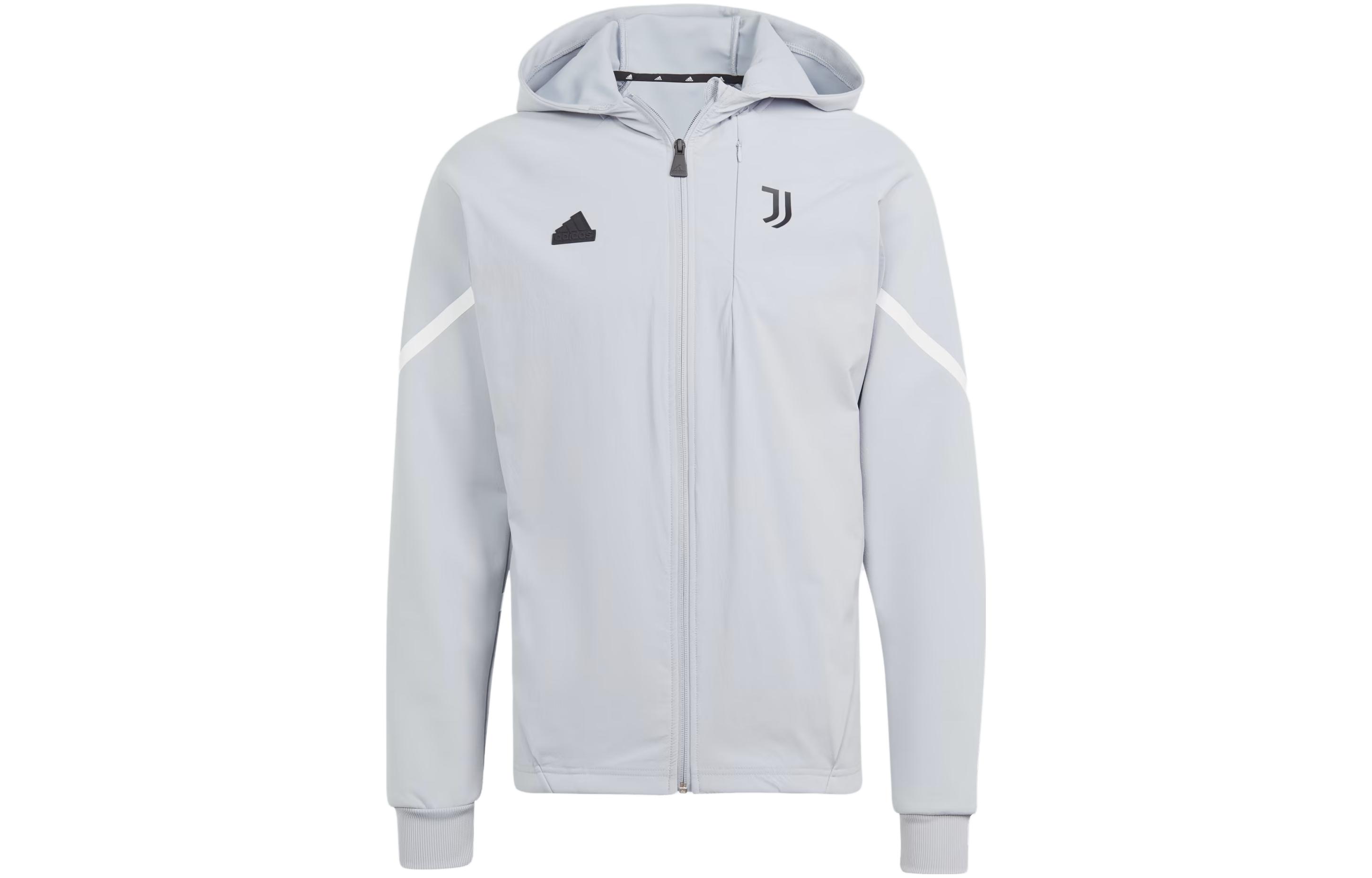 adidas Juventus Gameday Full-Zip Hoodie Silver Jacket with Logo Design HZ4982