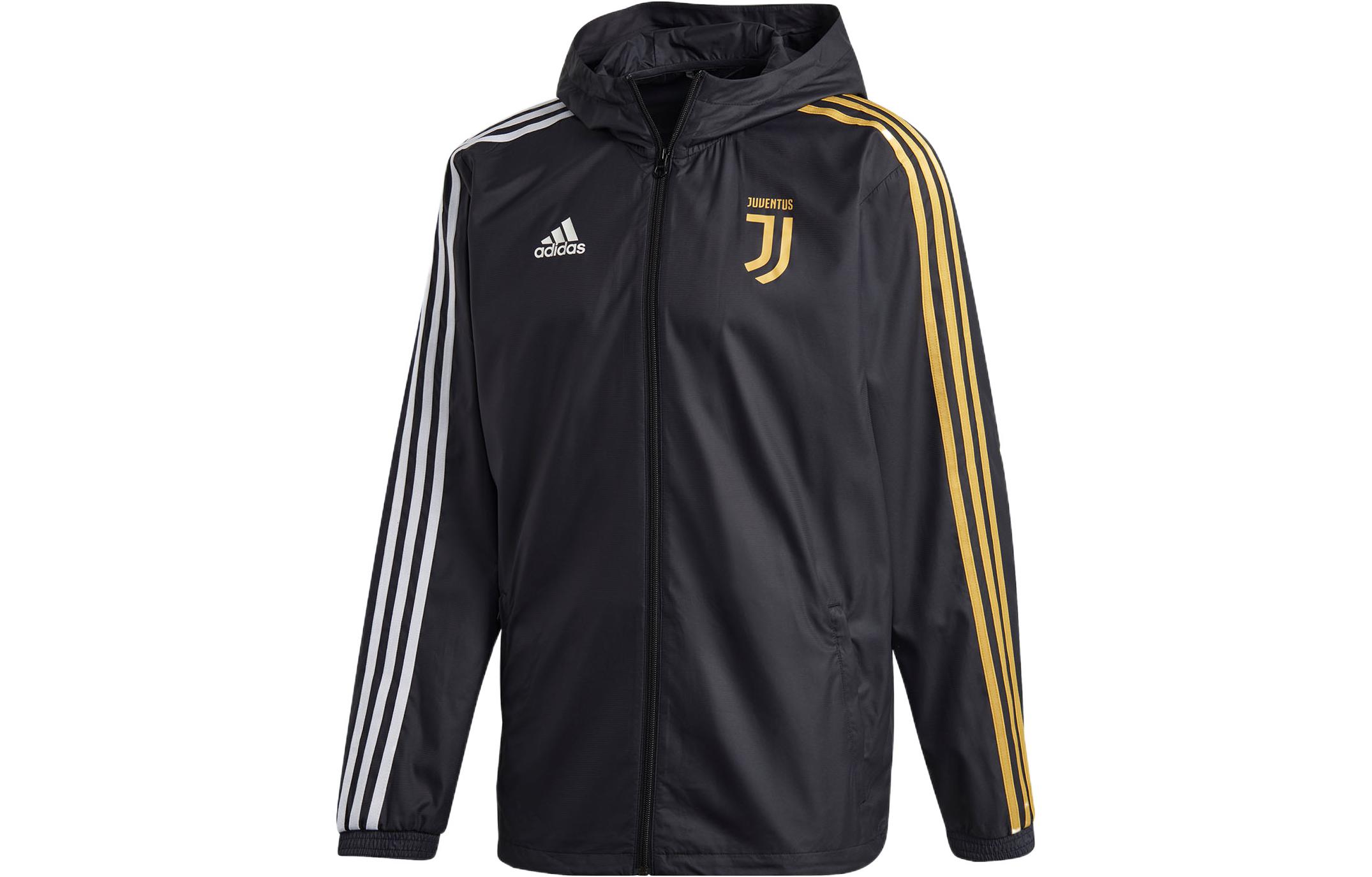 adidas Juventus Logo Print Football Hooded Jacket Black () GE1999