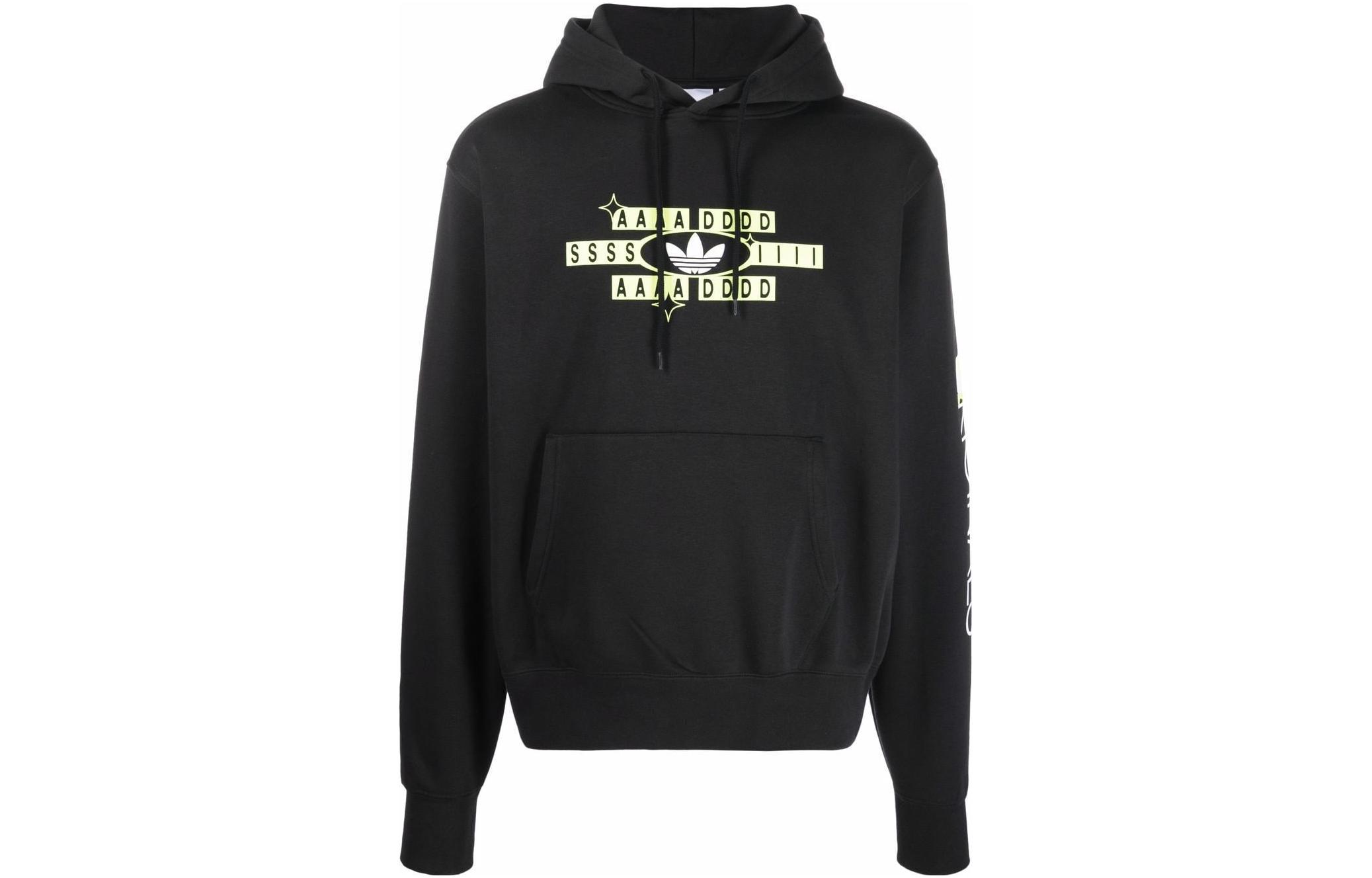 adidas Kangaroo Pocket Logo Print Pullover Sweatshirt Black HC2121