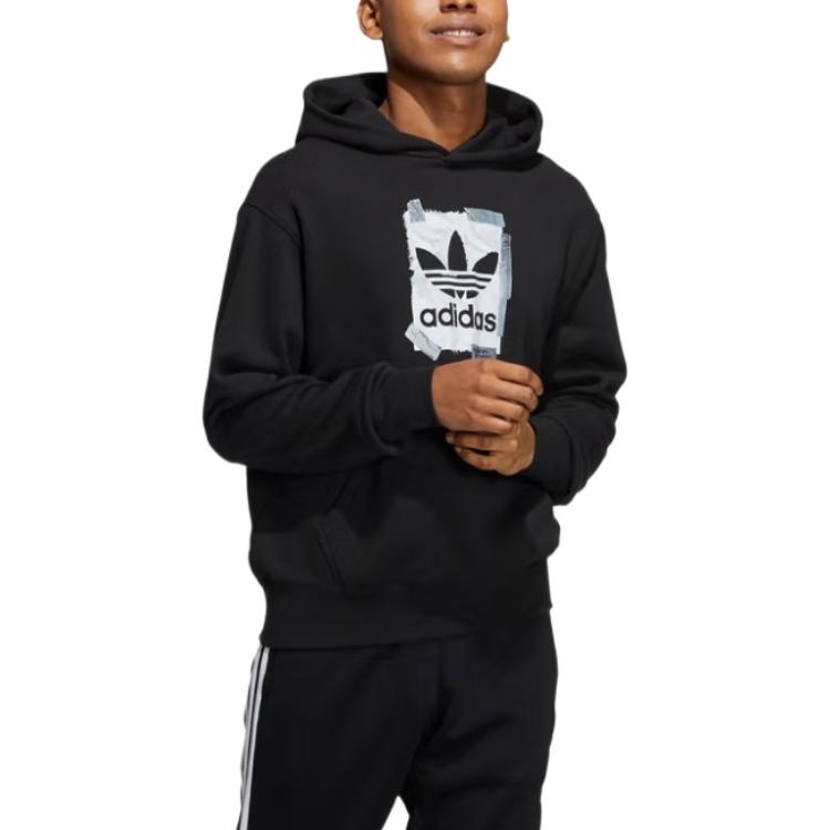 adidas Kangaroo Pocket Logo Print Pullover Sweatshirt Unisex Black HL4100