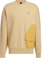 adidas Khaki Crewneck Sweatshirt with Logo Print and Patchwork Design HP1382 adidas Khaki Crewneck Sweatshirt with Logo Print and Patchwork Design HP1382
